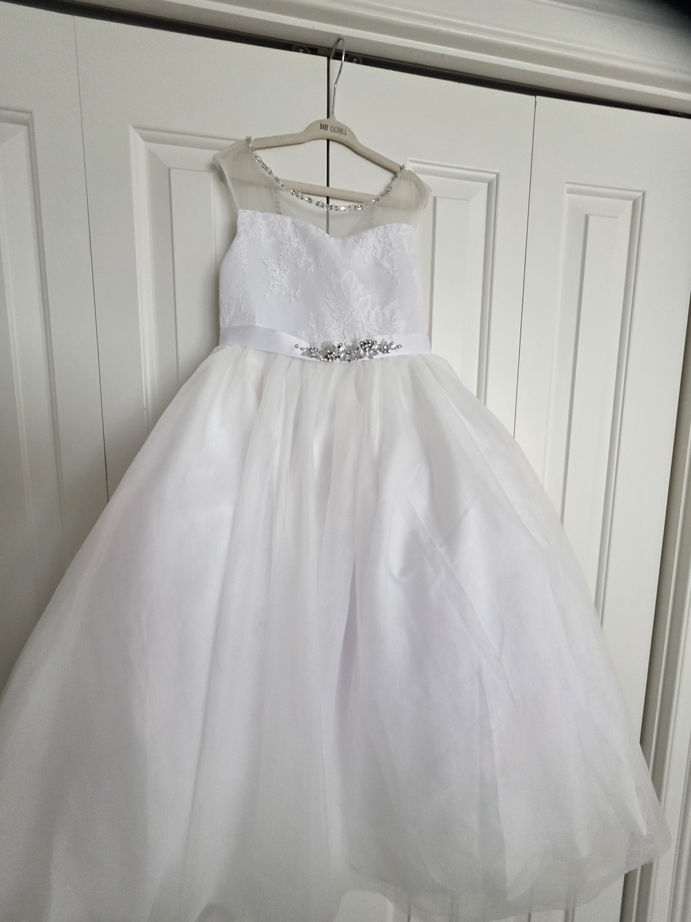 Tip Top Kids White Tulle Dress with Beaded Waist